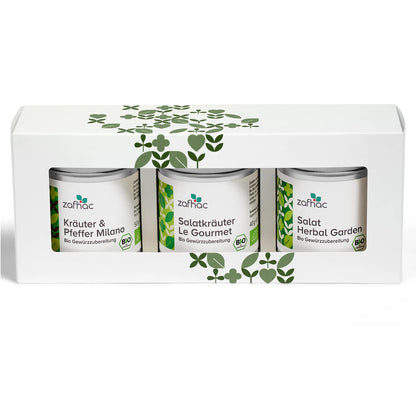 zafhac Salat Bio-Gewürz-Geschenkset mit Kräuter & Pfeffer Milano, Salatkräuter Le Gourmet und Salat Herbal Garden
