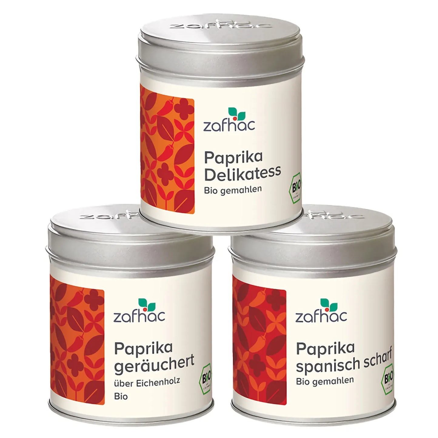 Paprika-Gewürz-Set mit „Paprika Delikatess“, „Paprika geräuchert über Eichenholz“ und „Paprika spanisch scharf“.