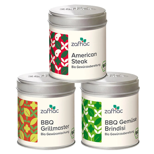 Grill-Gewürz-Set mit „American Steak“, „BBQ Grillmaster“ und „BBQ Gemüse Brindisi“.