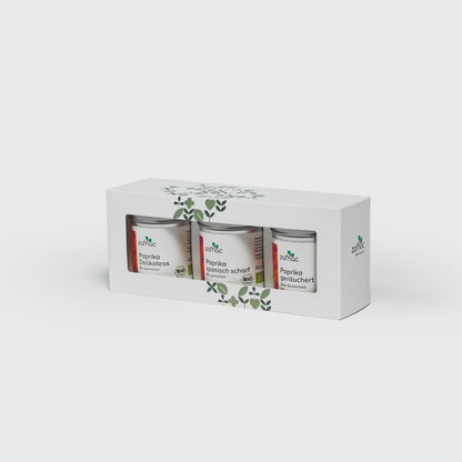 zafhac Paprika Bio-Gewürz-Geschenkset mit Paprika Delikatess, Paprika spanisch scharf und geräuchertem Paprika